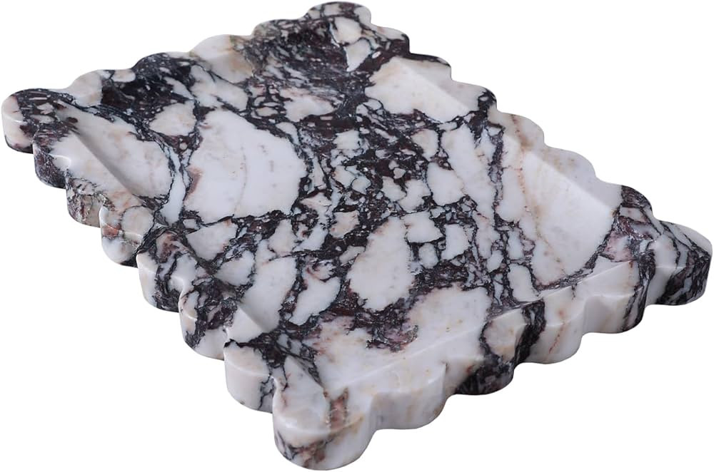 Natural Italian Calacatta Viola Scalloped Marble Tray - 10.8"x8" Rectangle Marble Tray for Bathro... | Amazon (US)