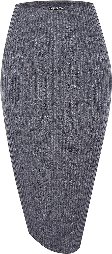 Urban CoCo Women's High Waist Stretch Ribbed Knit Pencil Skirt Midi Length with Side Slit Office ... | Amazon (US)