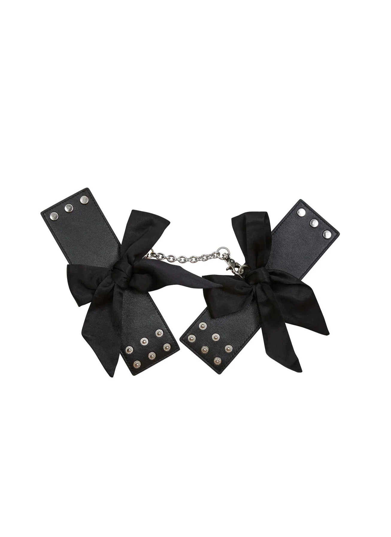 Black Leather Cuffs with Silk Bows | Fleur du Mal | Fleur du Mal