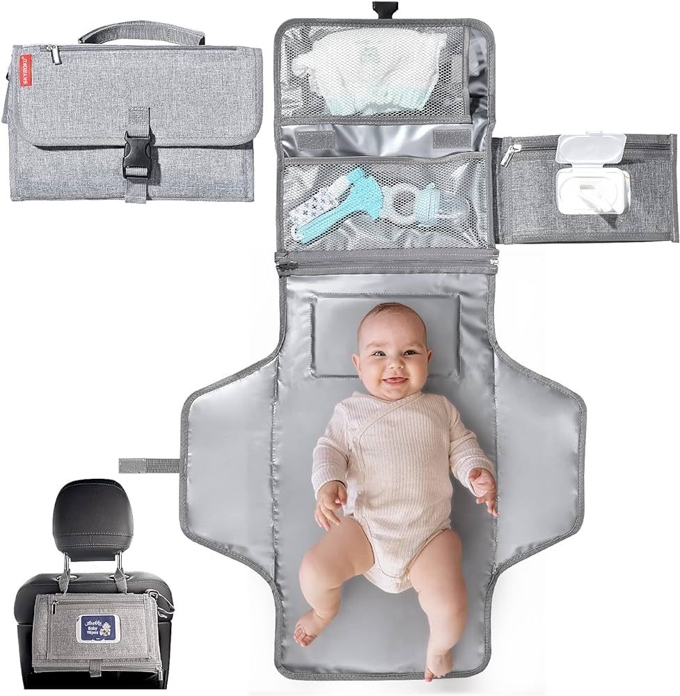 Portable Baby Changing Pad, SKYROKU Detachable Travel Changing Pad, Smart Wipes Pocket with Built... | Amazon (US)
