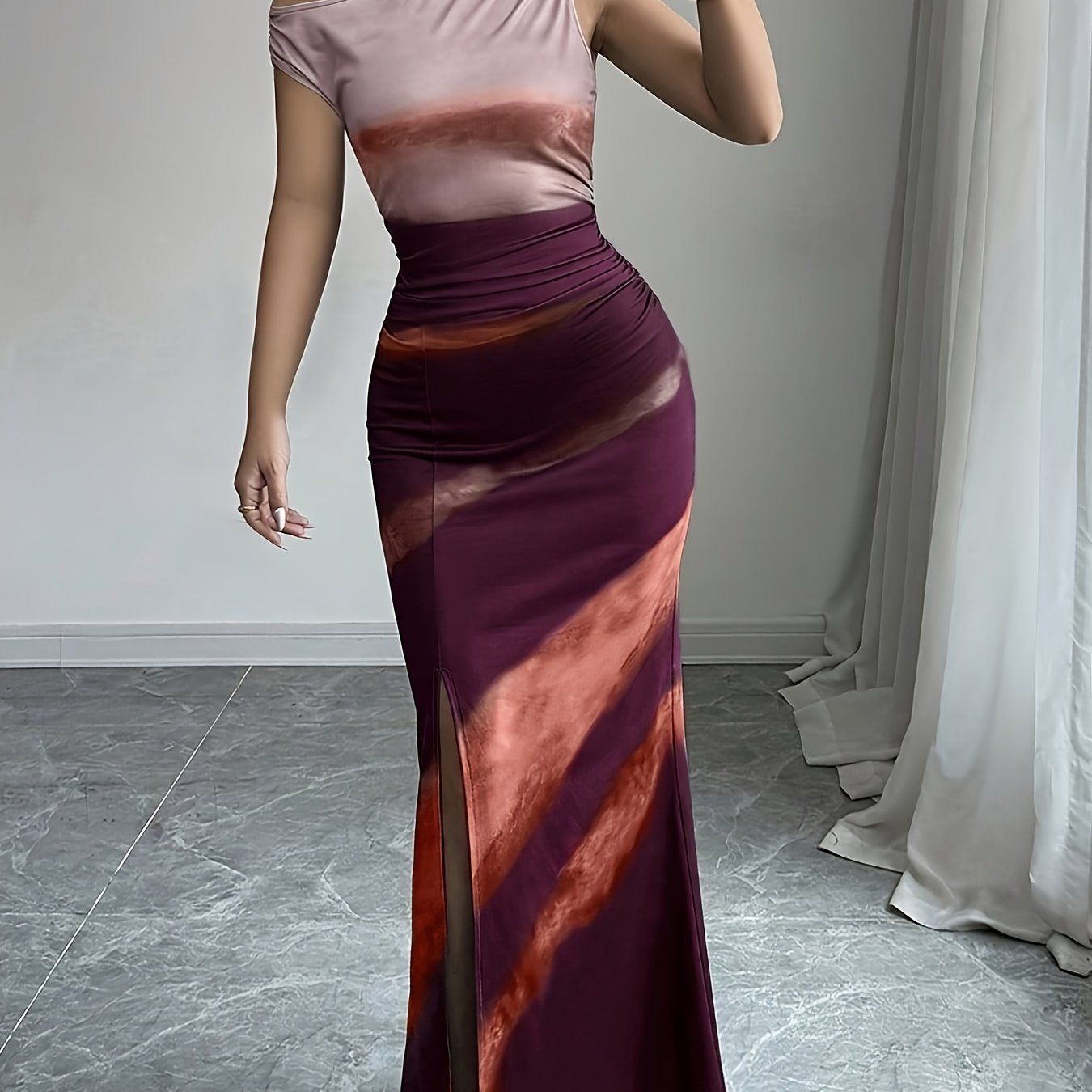 elegant one shoulder tie dye maxi dress women sexy high   - Temu Canada | Temu Affiliate Program
