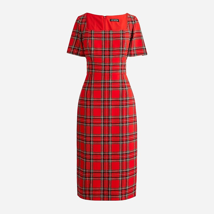 Squareneck sheath dress in tartan wool | J. Crew US