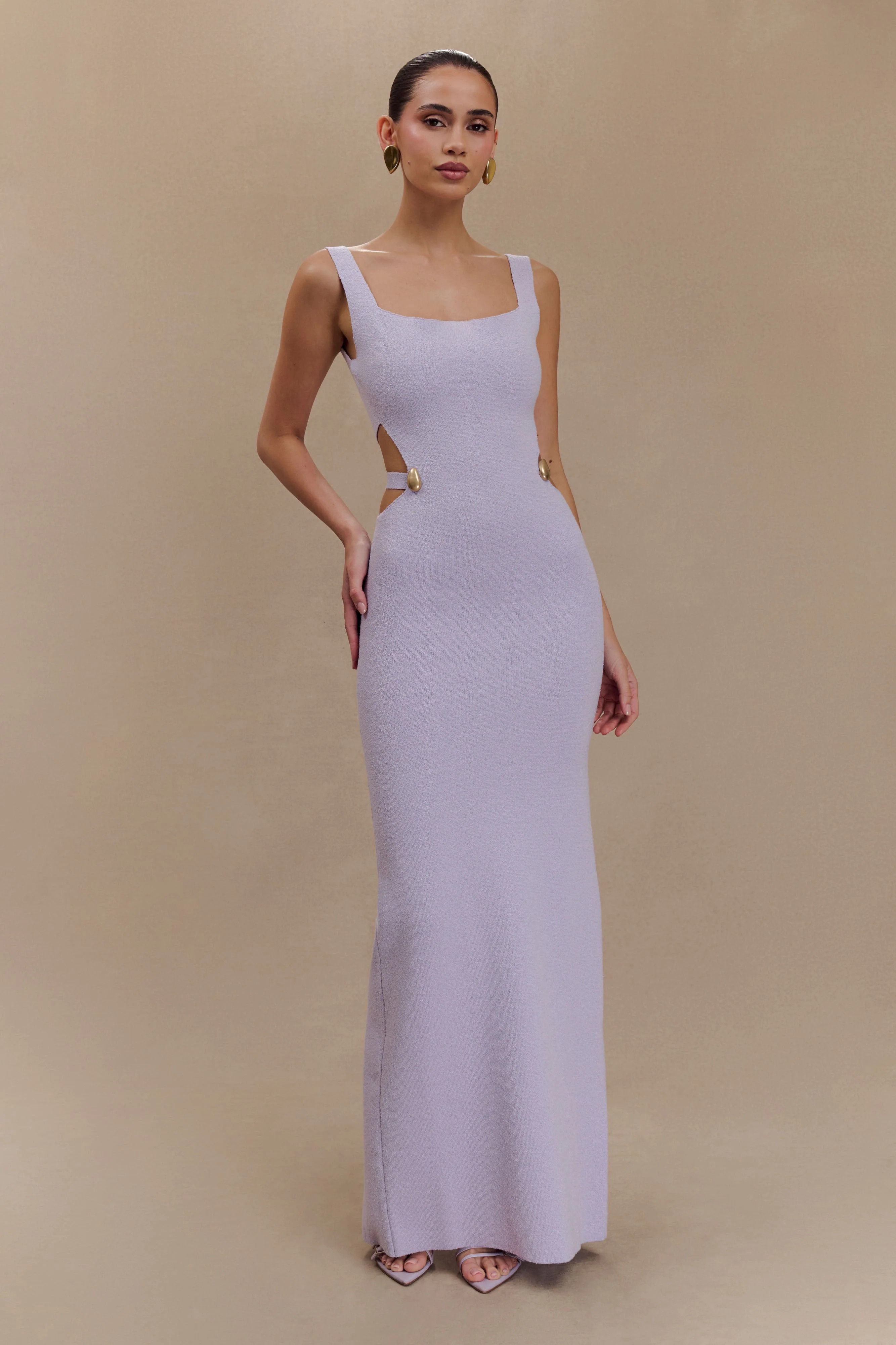 Alysanne Cut Out Knit Maxi Dress - Lilac | MESHKI US