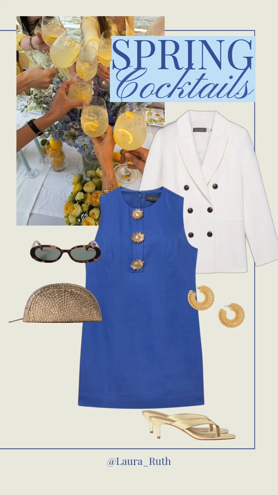 This stunning Mint Velvet blue shift dress is perfect for spring cocktails with the girls, styled with gold accessories and a white blazer draped over the shoulders for effortless chic. spring dresses, vacation outfits beach 

 #LTKxMintVelvet #LTKspring #LTKdresses