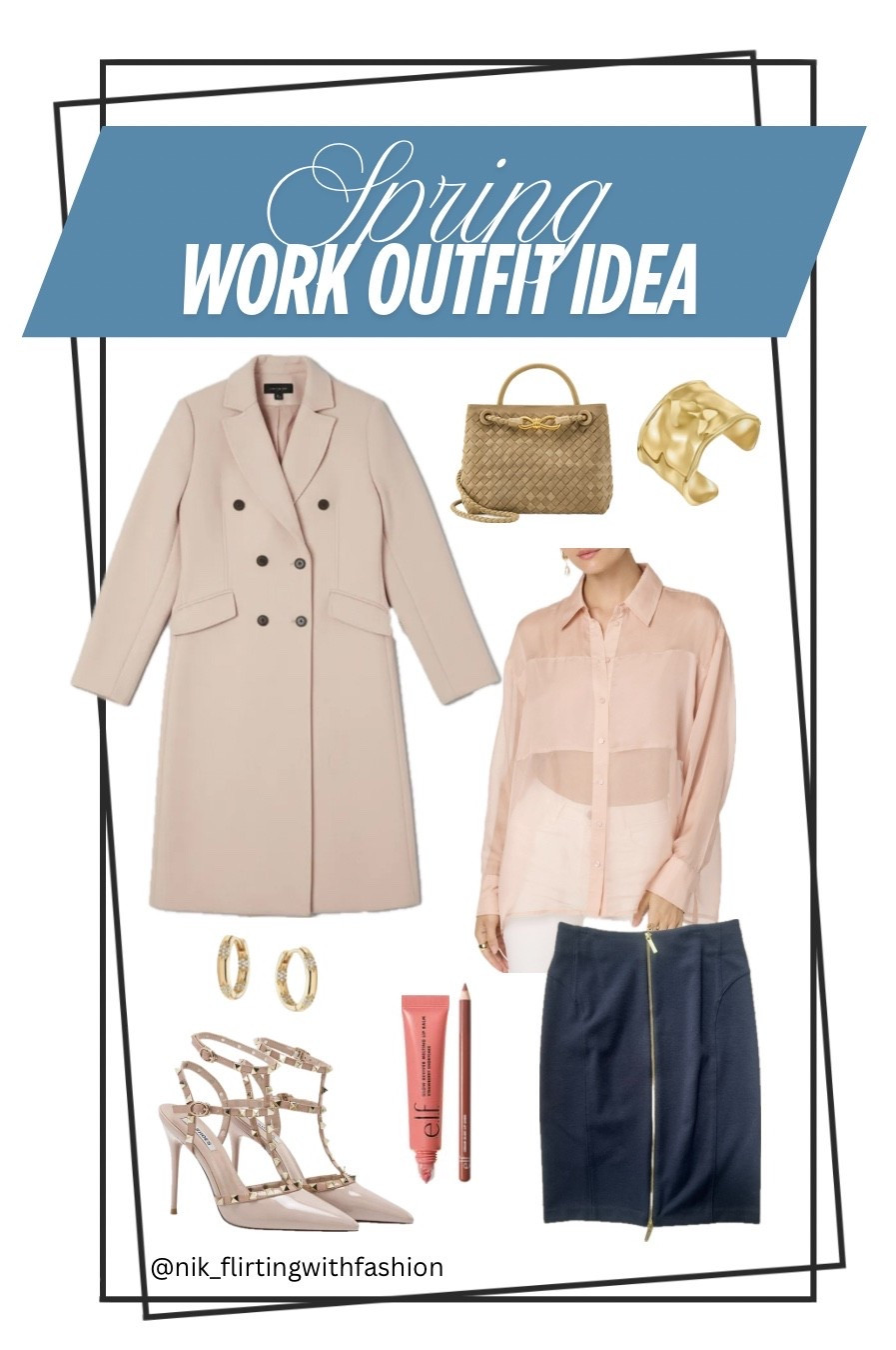 Blush and navy spring work look 🌸 featuring Valentino-inspired footwear and a Bottega-inspired bag. 
// work outfit, spring outfit, business casual, rock stud pumps, designer look for less, gold cuff, pick coat, business wear

#LTKWorkwear #LTKOver40 #LTKSeasonal