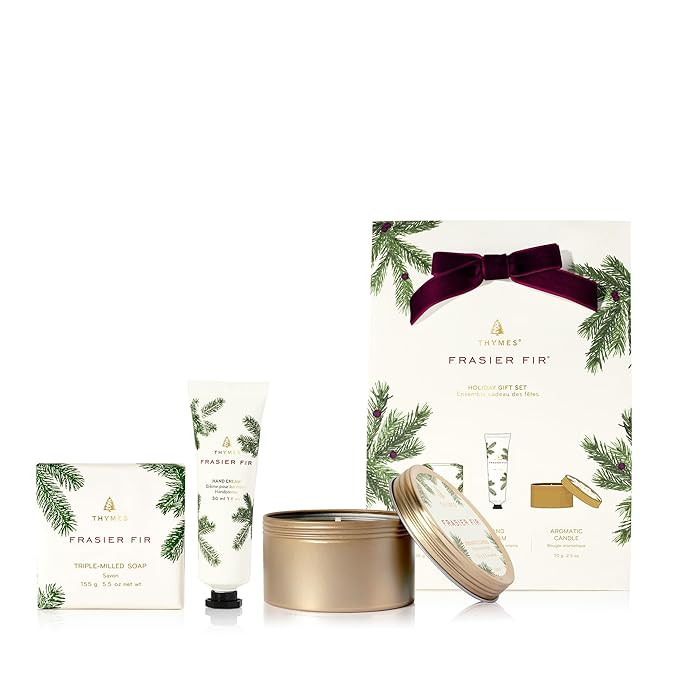 Thymes Frasier Fir Hand Cream, Travel Tin Candle Jar and Bar Soap Gift Set - Scented with Notes o... | Amazon (US)