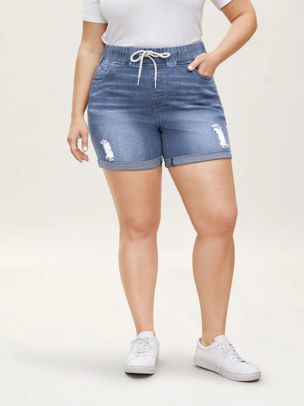 Pull-On Drawstring Elastic Waist Denim Shorts | Bloomchic