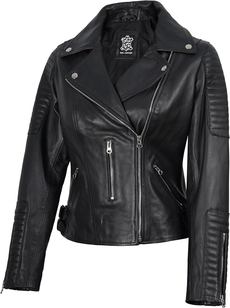Asymmetrical Black Leather Jacket for Women | Amazon (US)