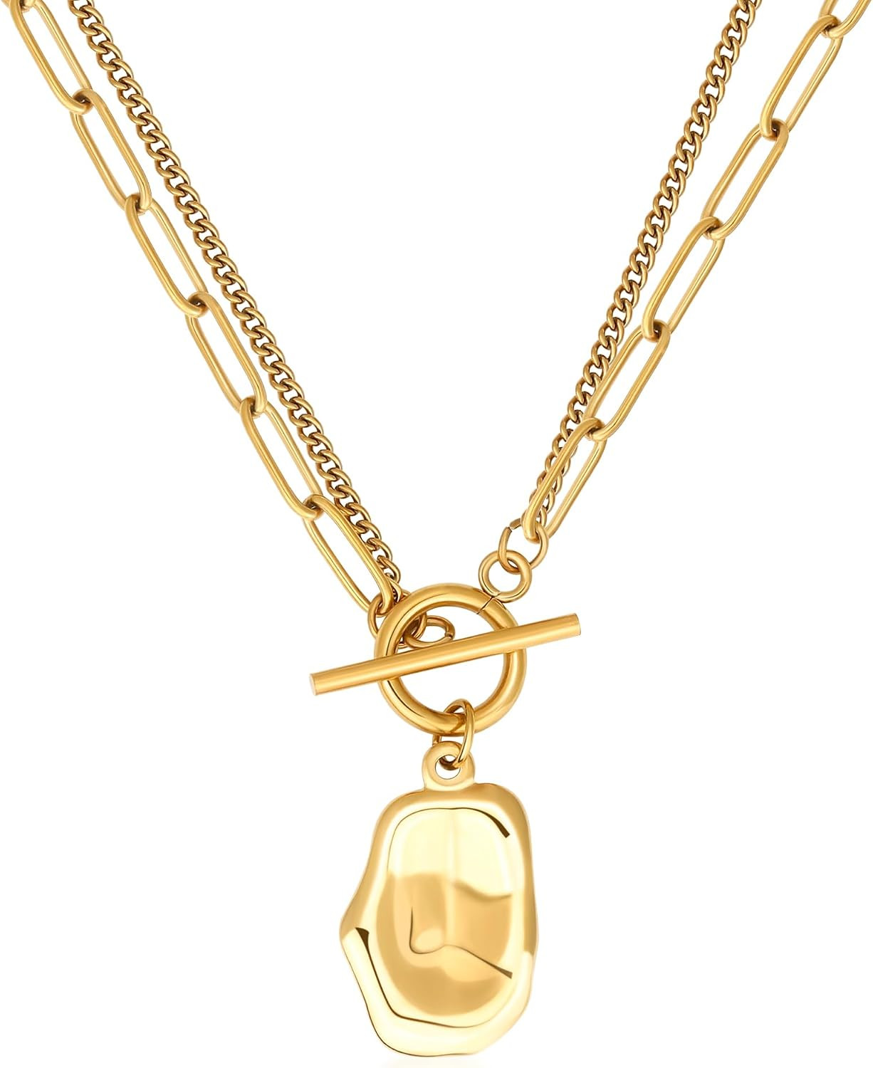 Chunky Gold Necklace for Women, 18K Waterproof Heart Necklace Statement Necklace Gold Charm Necklace Chunky Jewelry Paperclip Chain Choker Gift for Women | Amazon (US)