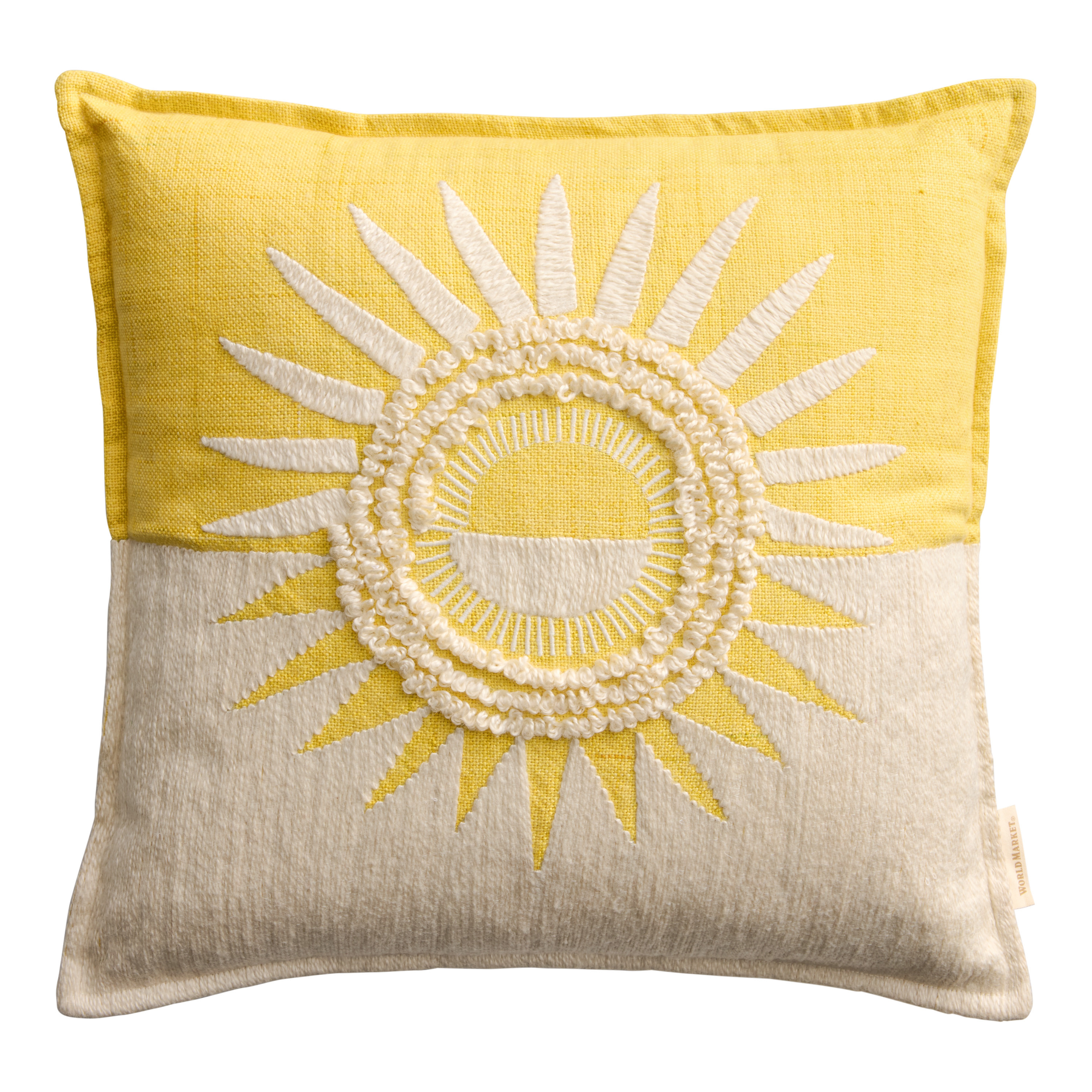 Yellow Split Sunrise Embroidered Indoor Outdoor Throw Pillow | World Market