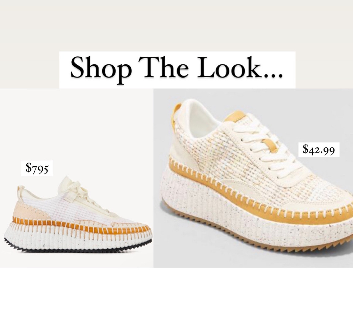 Shop The Look - Chloé Nama Sneakers
Look for less
Target finds 
Casual
Target style
Tan 
White
Cream
Platform 
Tennis shoes
Laces
Chic
Dupe
Spring shoe
Affordable 
Vacation shoes
What to pack
Spring break 

#LTKunder50 #LTKshoecrush #LTKFind