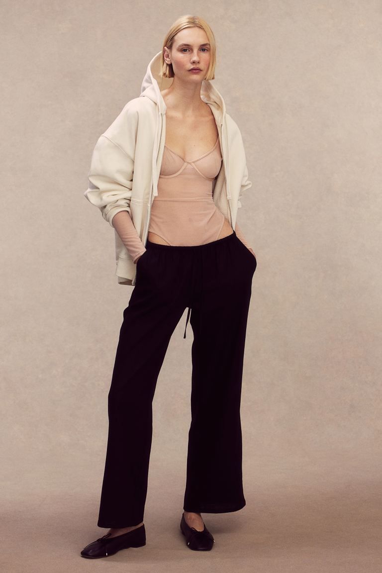 Linen-blend Pull-on Pants - Low waist - Long - Black - Ladies | H&M US | H&M (US + CA)