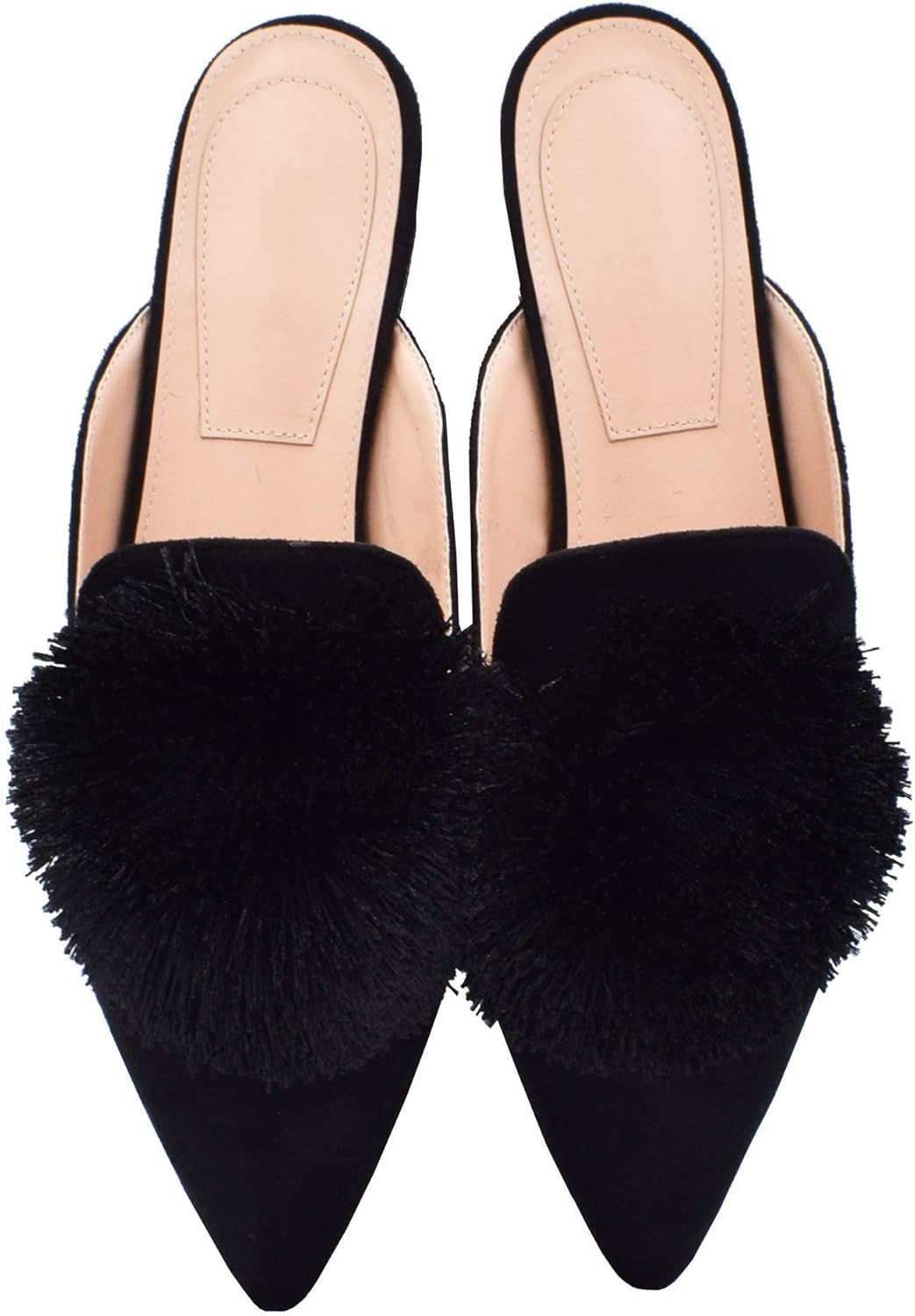 Fericzot Slip On Mule Backless Loafers Flats Puff Pompom Pointed Toe Casual Shoes Slippers | Amazon (US)