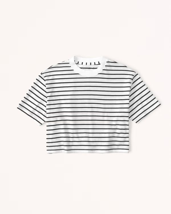 Cropped Boyfriend Striped Essential Tee | Abercrombie & Fitch (US)