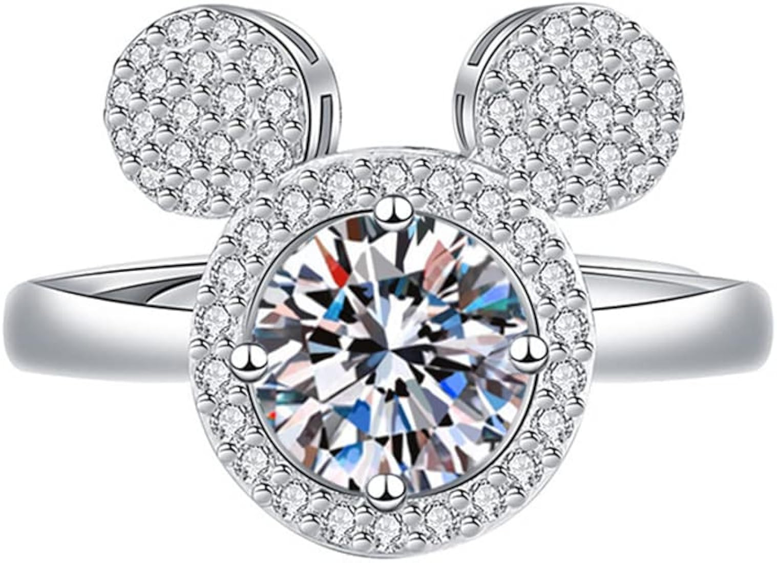Halo CZ Mouse Statement Ring for Women Girls Silver Plated Cubic Zirconia Cute Mice Animal Promis... | Amazon (US)
