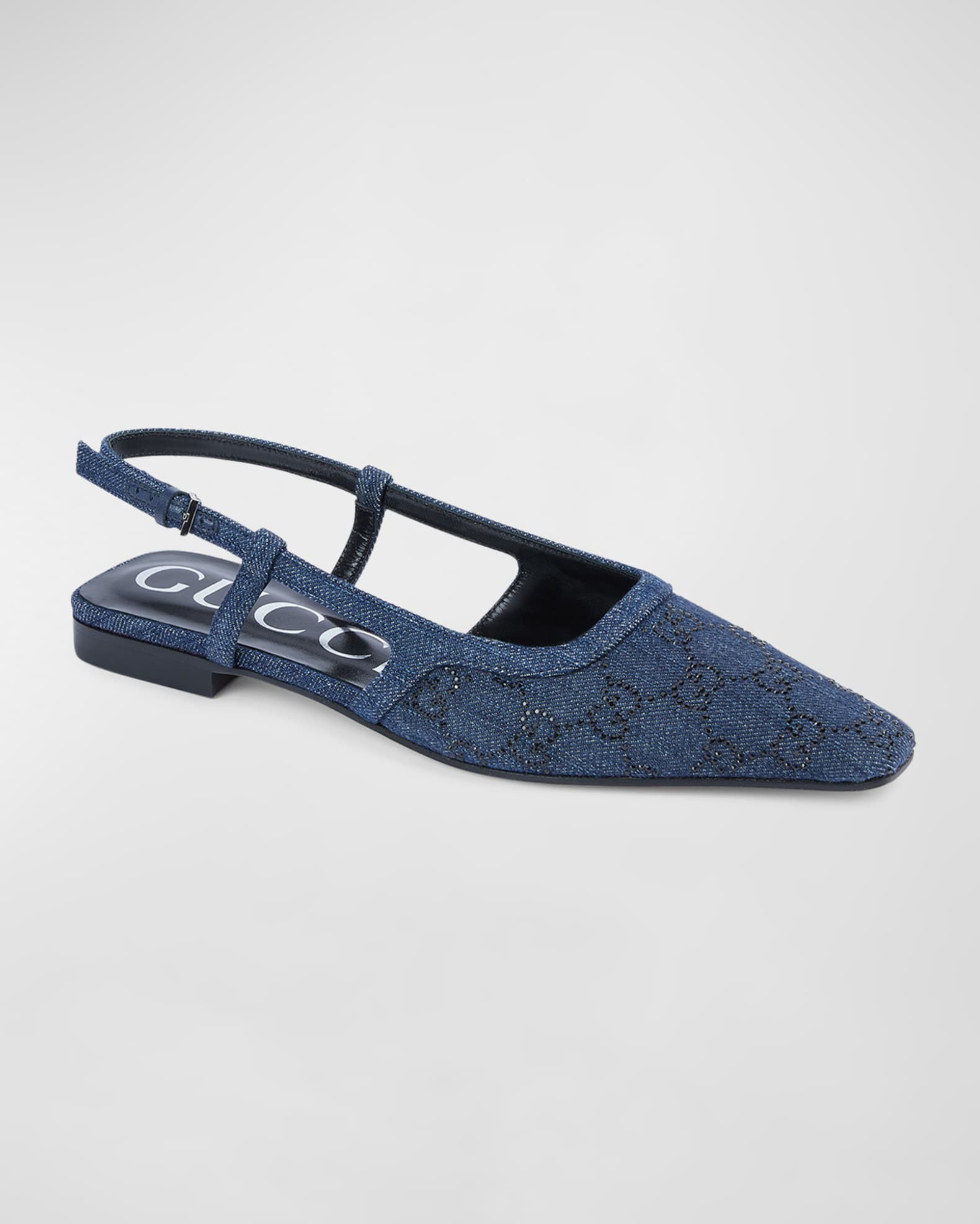 Demi Crystal GG Denim Slingback Ballerina Flats | Neiman Marcus
