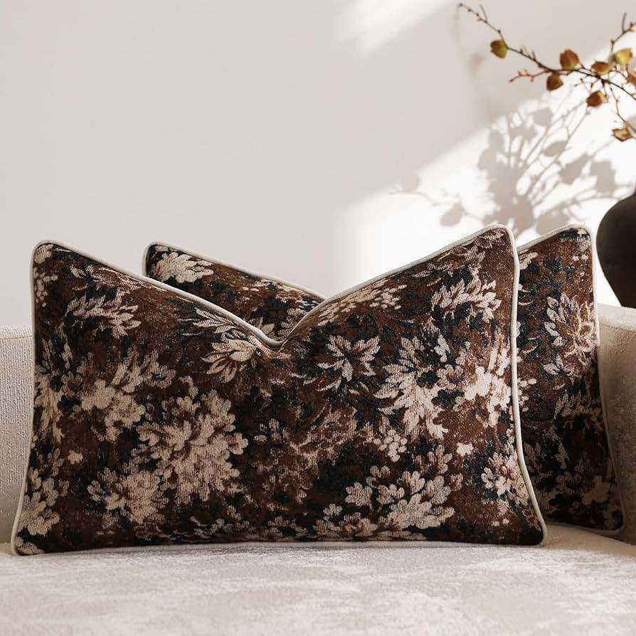 Pack of 2 Vintage Floral Pillow Covers 12x20 Boho Farmhouse Accents Chenille Rectangular Lumbar D... | Amazon (US)