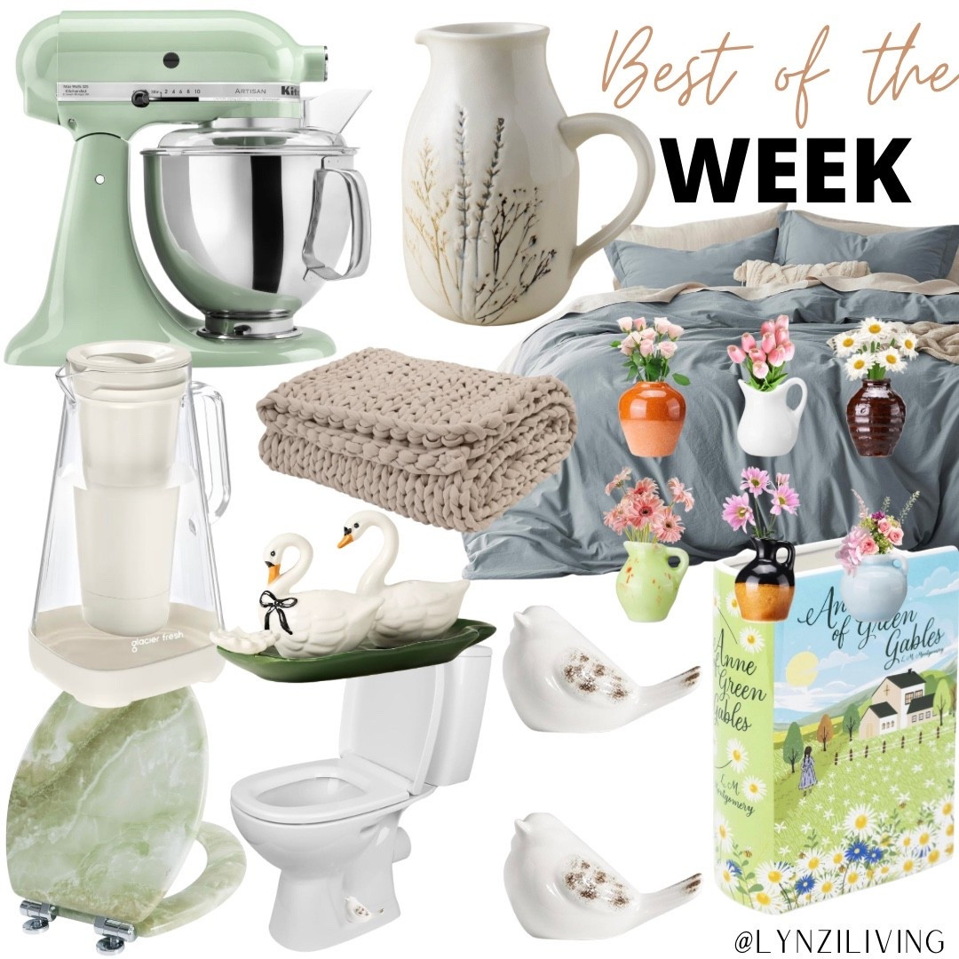 Best of the Week - the most clicked items of last week

Spring home decor, spring decor 2026, favorite home decor, Amazon home, Sage KitchenAid mixer, green KitchenAid mixer, beige water pitcher, filtered water pitcher, green toilet seat cover, marble toilet seat cover, bird toilet bolt covers, bathroom decor, swan salt and pepper shakers, beige blanket, weighted blanket, knit blanket, botanical pitcher, pressed floral pitcher, blue bedding, blue duvet set, vase magnets, refrigerator magnets, book vase, Anne of Green Gables

#LTKSeasonal #LTKHome