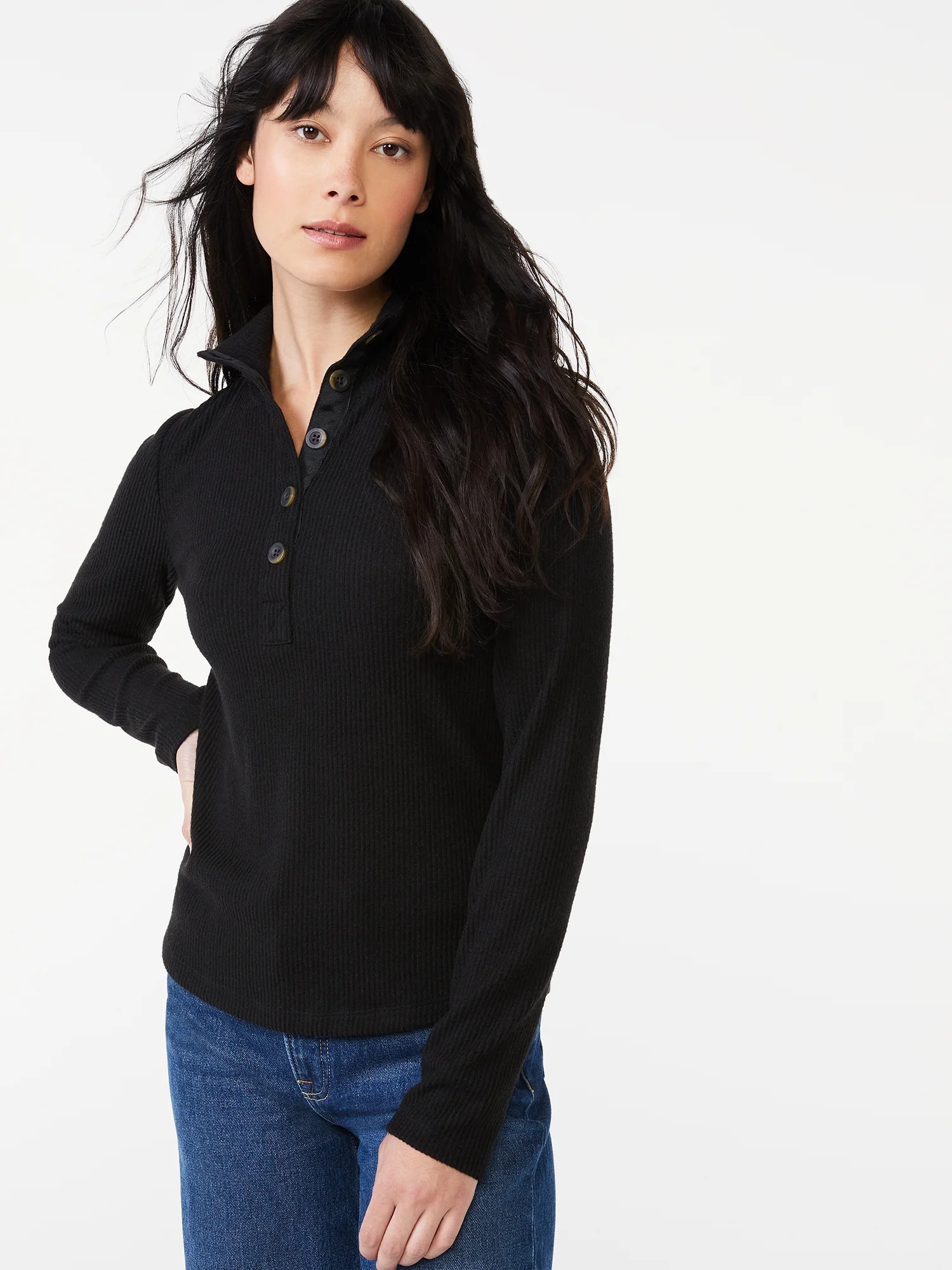 Free Assembly Women's Mock Neck Henley Top | Walmart (US)