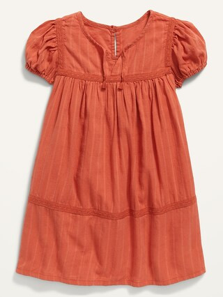 Crochet-Trim Dobby Tie-Neck Dress for Toddler Girls | Old Navy (US)