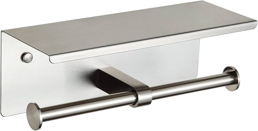 Double Toilet Paper Holder with Shelf Brushed Nickel Toilet Paper Holder Wall Mounted | Amazon (US)