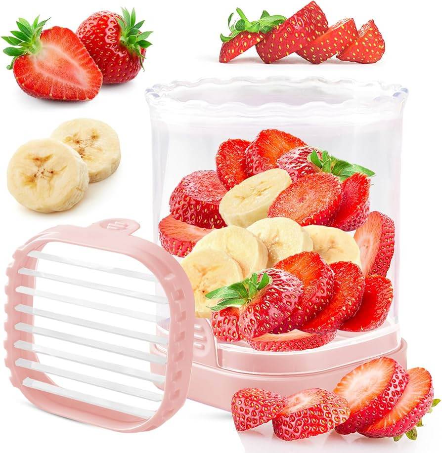 Creative Strawberry & Fruit Slicer - Detachable Cutter with Push Plate (Pink) | Amazon (US)