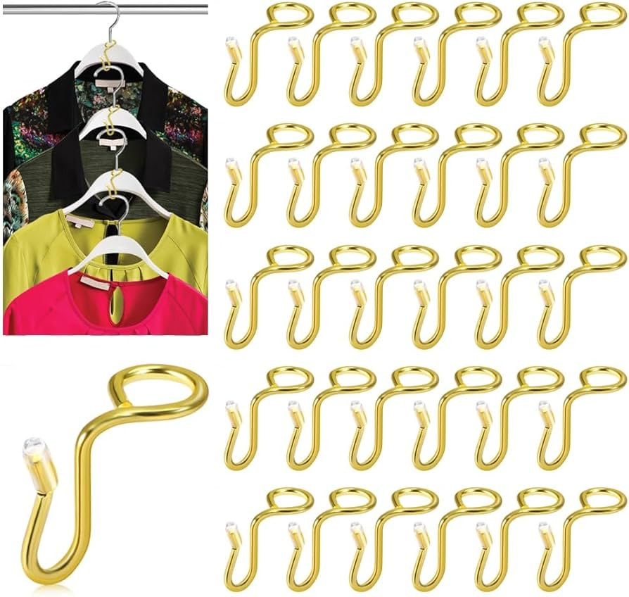 Picowe 50 Pack Gold Metal Clothes Connector Hooks Space Saving Hanger Extender Clips Organizer St... | Amazon (US)