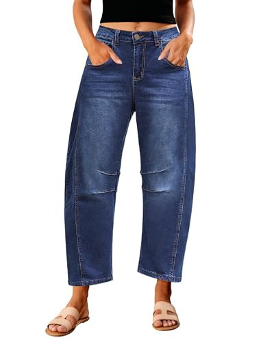GRAPENT Barrel Jeans for Women Balloon Wide Leg Cropped Trendy Jeans Boyfriend High Waisted Jean Pants Casual Stretchy Summer Denim Trousers Color Classic Blue Small Petite Size 4 to 6 | Amazon (US)