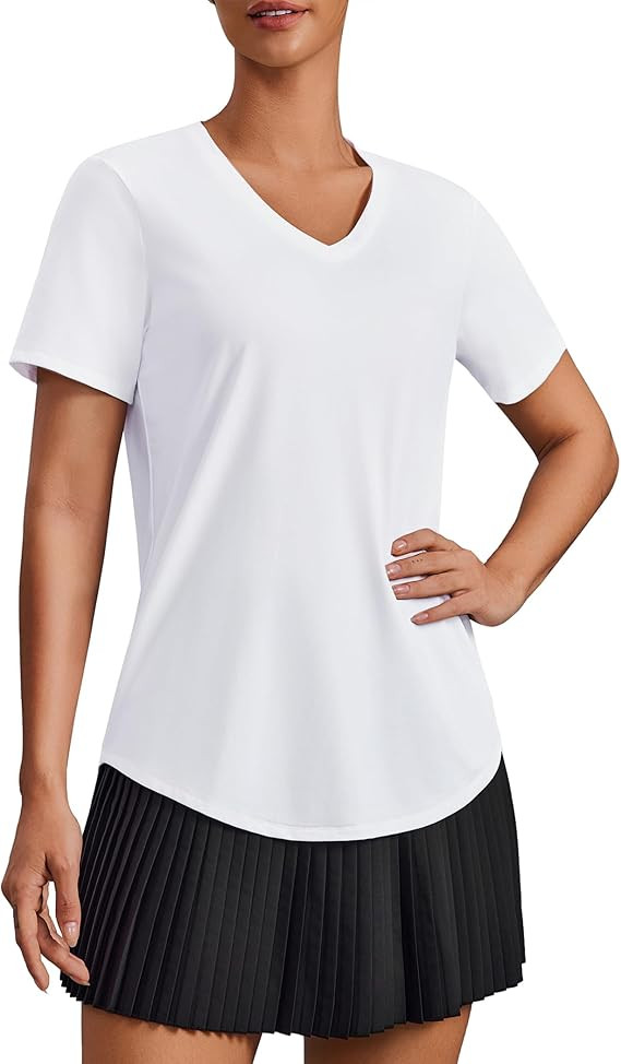 PINSPARK Soft Workout Tops for Women Short Sleeve V Neck Moisture Wicking UPF 50+ Sun Protection ... | Amazon (US)