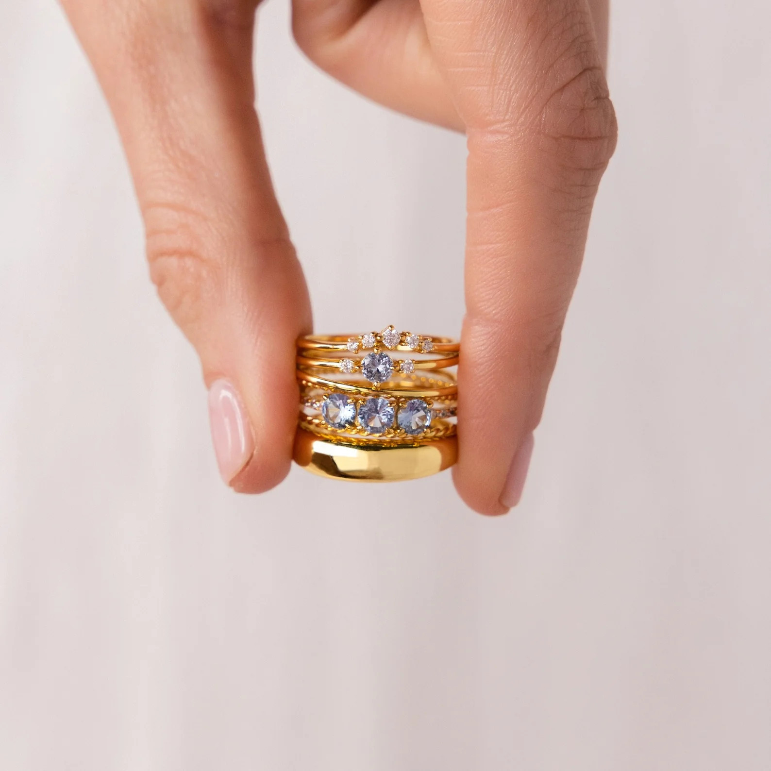 Aquamarine Stacking Ring Set | Caitlyn Minimalist