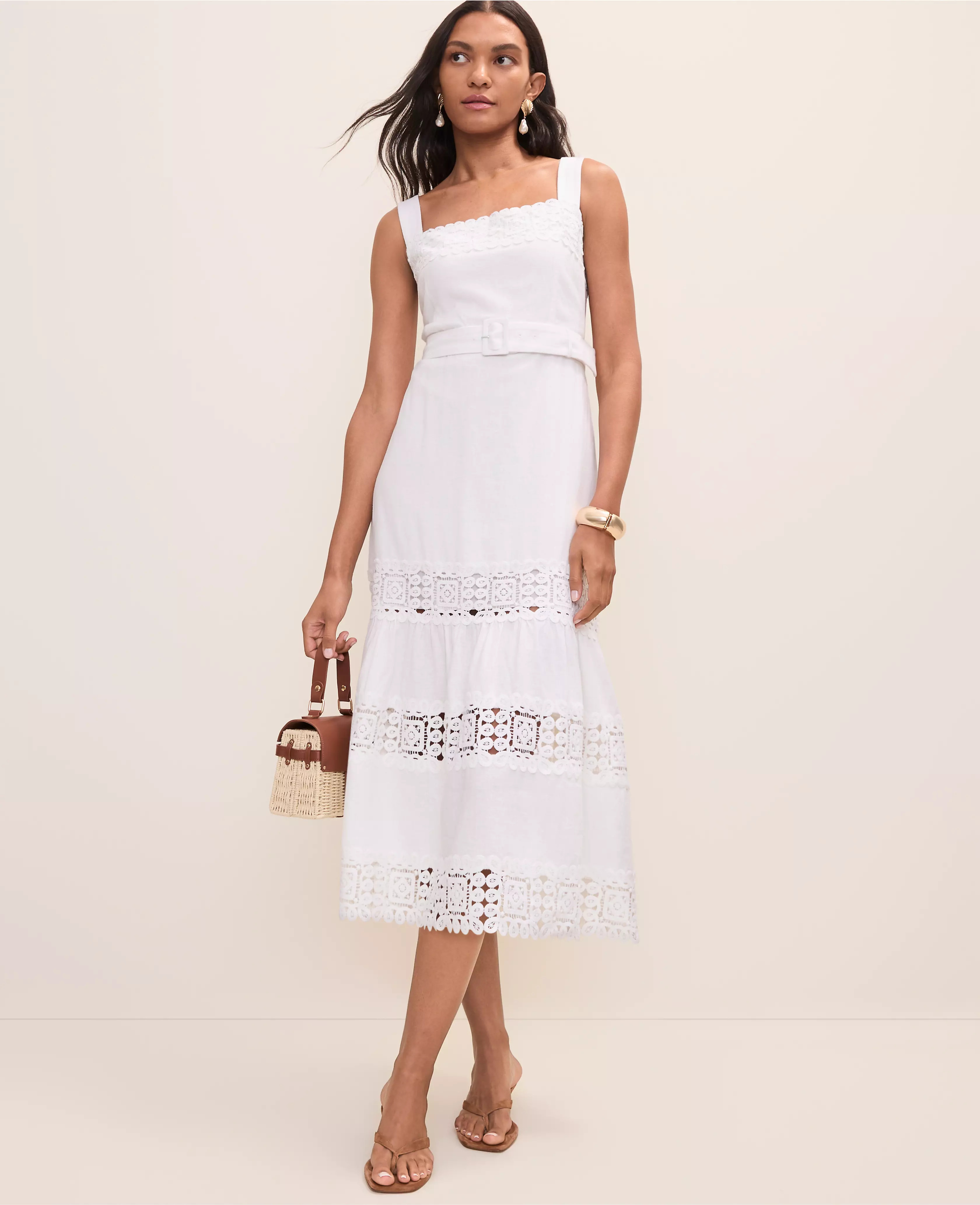 Tiered Midi Dress in Linen Blend | Ann Taylor
