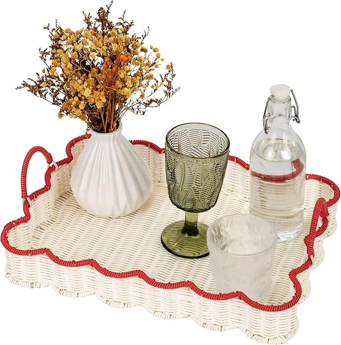 GRANNY SAYS Scalloped Edge Rectangle Christmas Tray, Coffee Table Tray, Wicker Serving Trays, Chr... | Amazon (US)