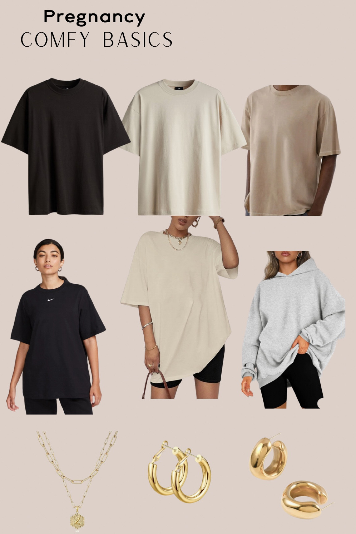 Comfy pregnancy basics for women looking for long t-shirts and affordable jewelry staples! 

#LTKMidsize #LTKBump