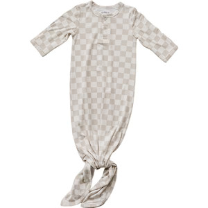 Taupe Checkered Bamboo Knot Gown | Mebie Baby