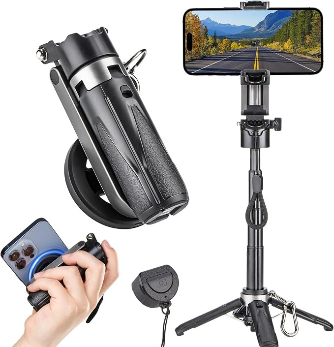 for Magsafe Tripod Stand for iPhone,Portable Pocket Size Selfie Stick with Rechargeable Remote an... | Amazon (US)