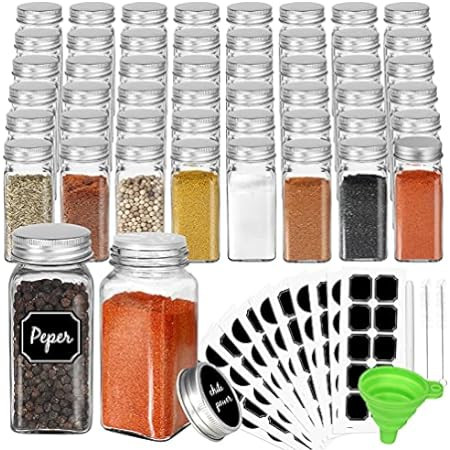 16 Pack 6 oz Glass Spice & Salts Jars Bottles, Clear Square Glass Seasoning Jars With Aluminum Silve | Amazon (US)