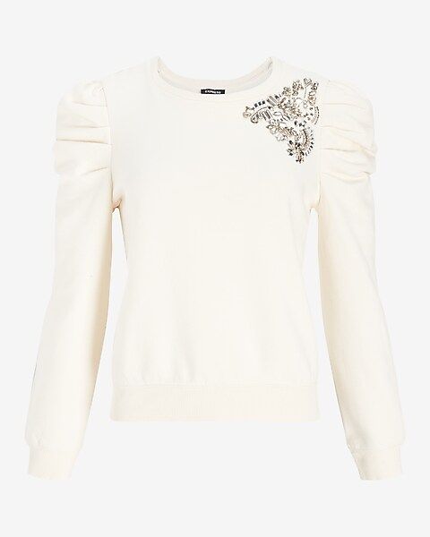 Embellished Shoulder Puff Sleeve Sweatshirt | Express