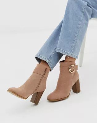 ASOS DESIGN Relay heeled ankle boots in taupe | ASOS (Global)