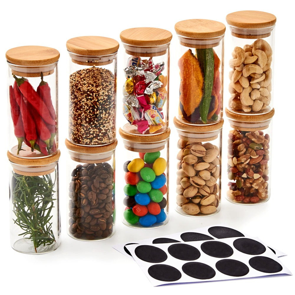 EZOWare Spice Glass Jar Set, Small Air Tight Canister Storage Containers with Natural Bamboo Lids... | Walmart (US)