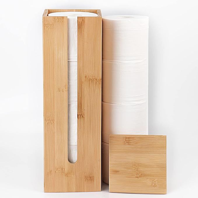 abidoot Bathroom Bamboo Toilet Paper Holder Spare Organizer, Vertical Free-Standing Compact Organ... | Amazon (US)