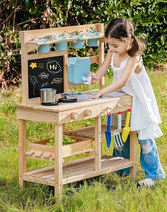 ROBOTIME Mud Kitchen for Kids Outdoor, Wooden Outdoor Play Kitchen with Accessories, Kid Kitchen ... | Amazon (US)