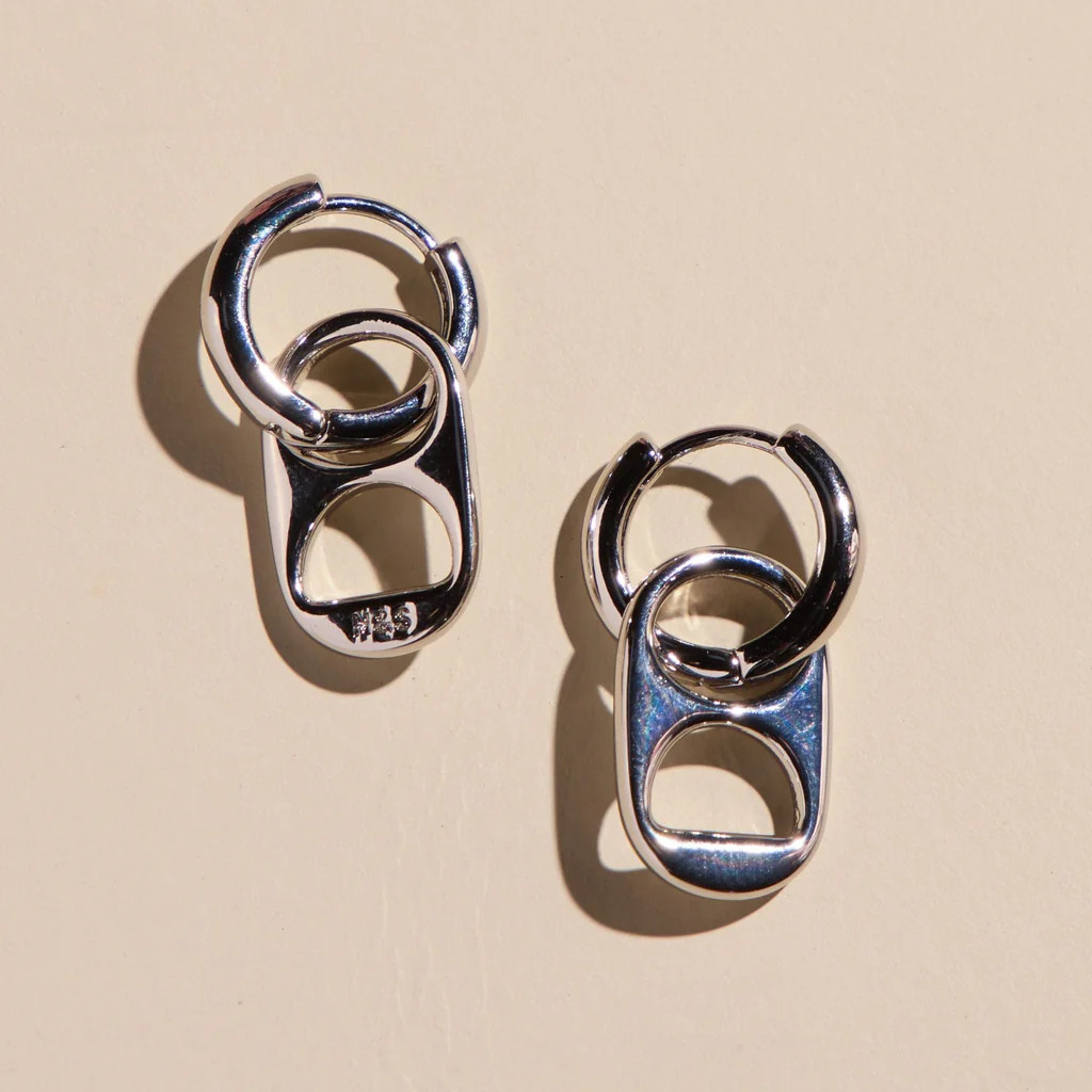 Silver Soda Tab Huggies | Nickel and Suede