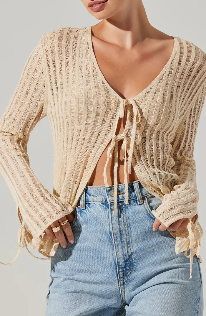 Sagari Tie Front Ladder Stitch Sweater | Nordstrom