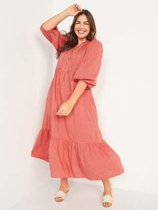 Tie-Neck 3/4-Sleeve All-Day Maxi Swing Dress for Women | Old Navy (US)
