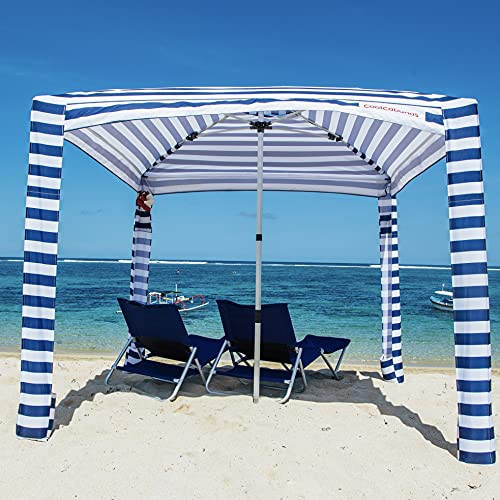 CoolCabana Beach Shade Tent - Easy Setup, UPF 50+ Protection, Large & Medium Sizes, Compact & Wind Resistant - Beach Cabana for The Whole Family - Navy Stripes, Large | Amazon (US)