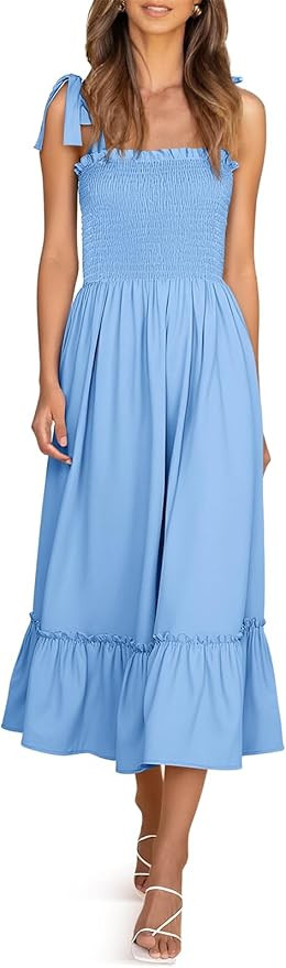 Imily Bela Womens Summer Floral Maxi Dress Boho Tie Strap Sleeveless Smocked A Line Beach Sundres... | Amazon (US)