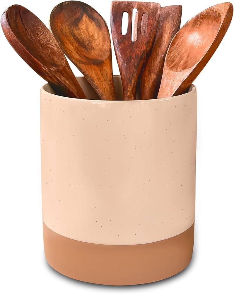 Mora Ceramic Kitchen Utensil Holder - Wooden Spoon & Spatula Crock for Countertop, Modern Farmhou... | Amazon (US)