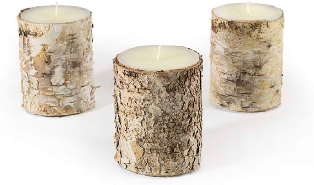 Serene Spaces Living Birch Bark Candle, Small Size, Set of 3 – Pillar Style Candle Brings Natur... | Amazon (US)