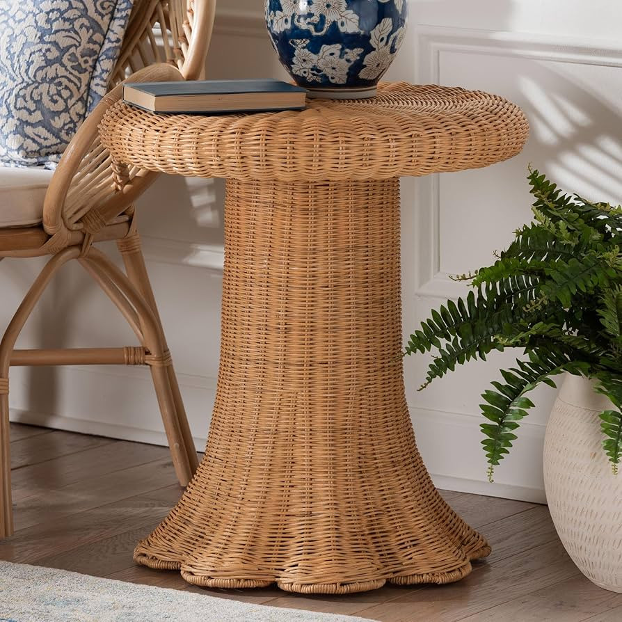 Bali & pari Avalon Scallop Natural Rattan Pedestal Side Table – Round Handwoven Wicker Accent T... | Amazon (US)