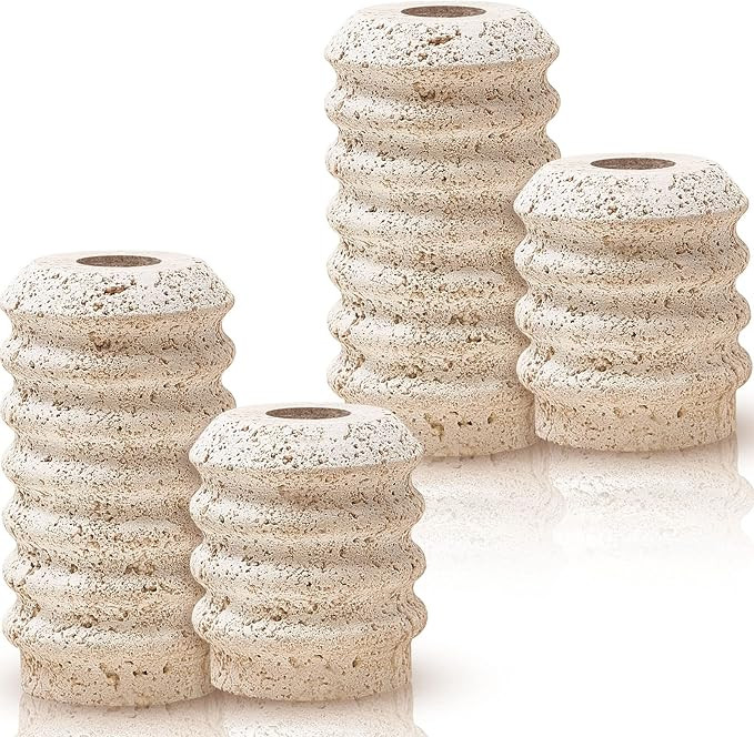 4 Pcs Natural Travertine Stone Candle Holders Marble Taper Candle Holder Travertine Decorative Ca... | Amazon (US)